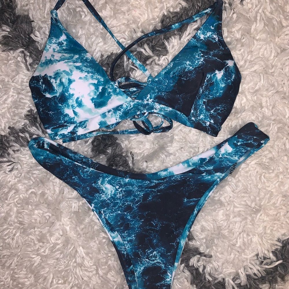 blue marble cheeky bikini